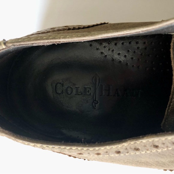 Cole Haan Men's Nike Air Colton Olive Taupe Distressed Leather Wingtip Oxfords - Picture 7 of 9